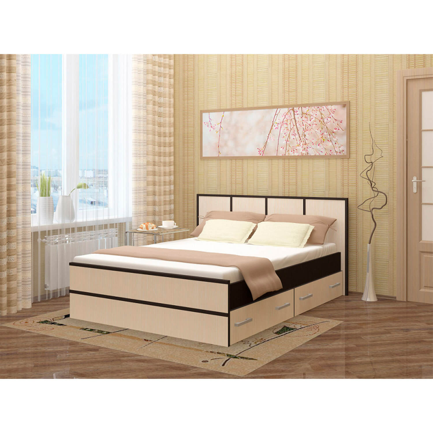 Кровать сакура с матрасом и ящиками