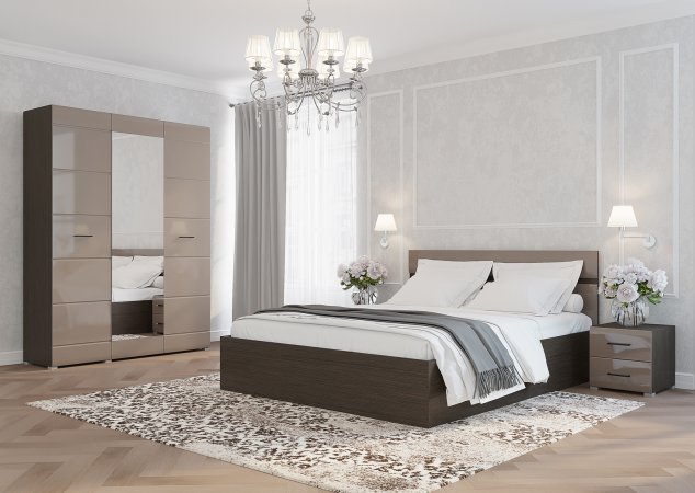 Ненси шкаф 3 ств с зеркалом (Венге/Капучино глянец)