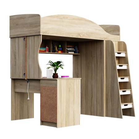 Сэнди кровать-чердак КР-111 80х200 (Сонома / глянцевая Белый)