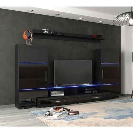 Домино пакет полок (Полка навесная L1000=2шт.) (Черный/Черный глянец)