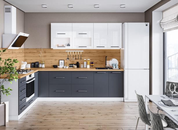 Модульная кухня Тоскана (Акрил белый / графит серый)