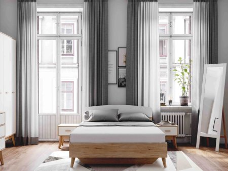 Калгари спальня зеркало напольное (Дуб натуральный светлый / Белый матовый)