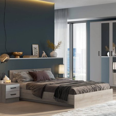 Ронда кровать КР 160х200  + настил ДСП (Дуб крафт серый)