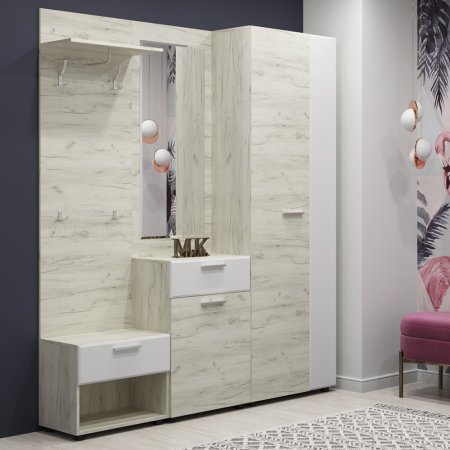 Сафари шкаф ШК-001  с выдв. штангой (Крафт белый/матовая Белый Софт)