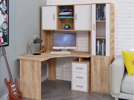 Компьютерный стол КЛ 1.3 дуб баррик + фасад дуб баррик/белый жемчуг