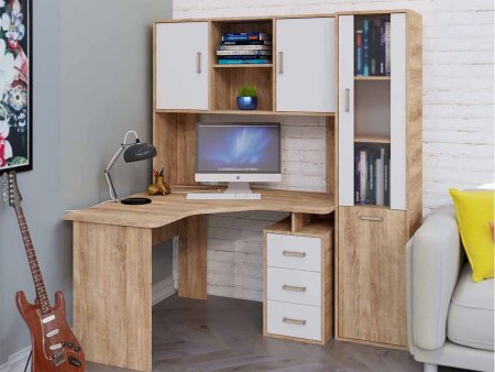 Компьютерный стол КЛ 1.3 дуб баррик + фасад дуб баррик/белый жемчуг