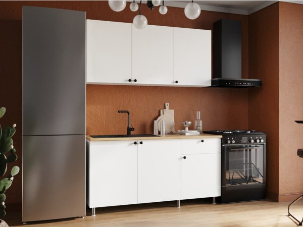 Кухня Ева 1,5м Белый (дуб классический) со столешницей