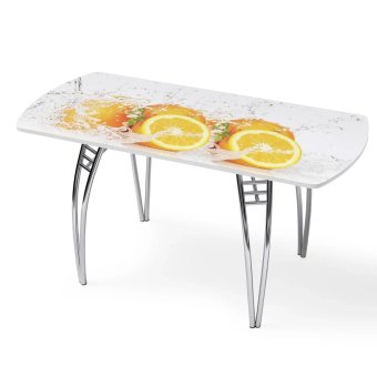 Стол "Апельсин" раздвижной с фотопечатью (1500*700) стекло 4мм+лдсп 22мм белый