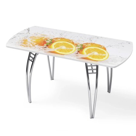 Стол "Апельсин" раздвижной с фотопечатью (1500*700) стекло 4мм+лдсп 22мм белый