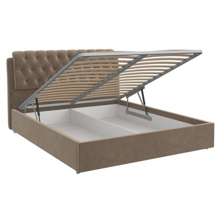 кровать Белиста 160х200 + металлокаркас + подъемный механизм (Серо-бежевый)