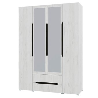 Вега шкаф 4 ств 2 ящика + 2 шт зеркала (Дуб крафт белый)