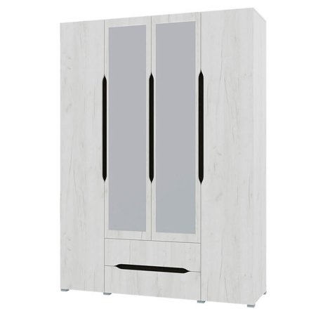 Вега шкаф 4 ств 2 ящика + 2 шт зеркала (Дуб крафт белый)