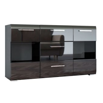 Домино комод со стеклом (Черный/Черный глянец)