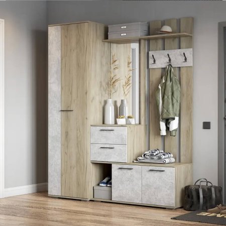 Бостон шкаф ШК-600 (дуб крафт серый/бетонный камень)