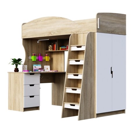 Сэнди кровать-чердак КР-111 80х200 (Сонома / глянцевая Белый)