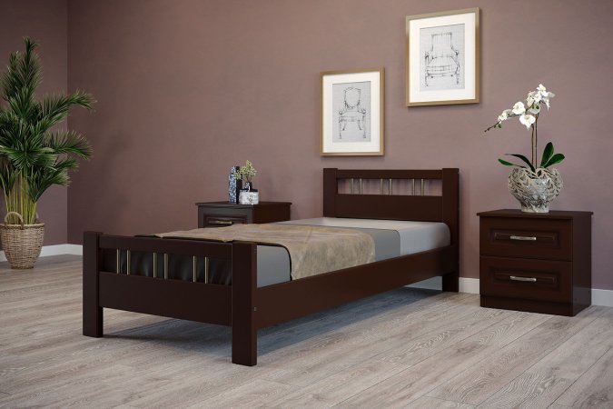 Вероника-3 кровать 90х200 + металлокаркас + комплект ножек (Орех темный)