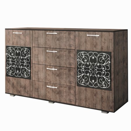 Комод Феникс Премиум со стеклом (Дуб/стекло черное)