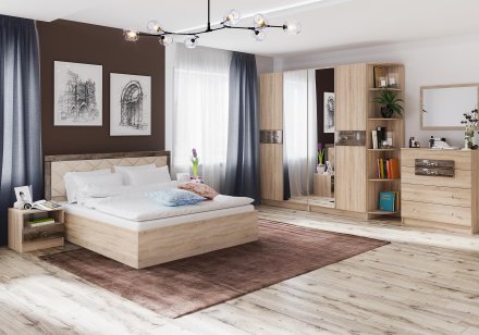 Спальня Мадлен комплект 1 (дуб сонома/МДФ дуб шале мореный)
