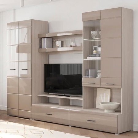 Гостиная Ненси 1 МДФ (Ясень шимо/Капучино глянец)