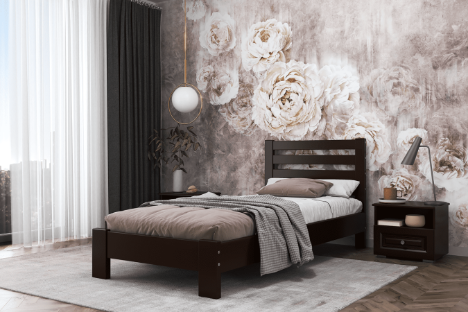 Вероника кровать 90х200 + металлокаркас + комплект ножек (Орех темный)