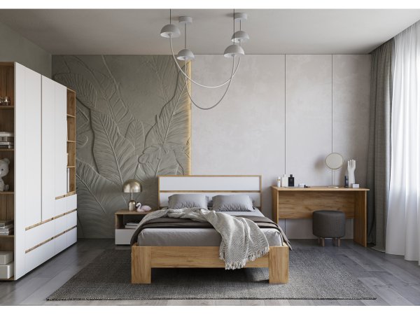 Хелен кровать КР 03 160х200 с ламелями (Крафт золотой/Белый)