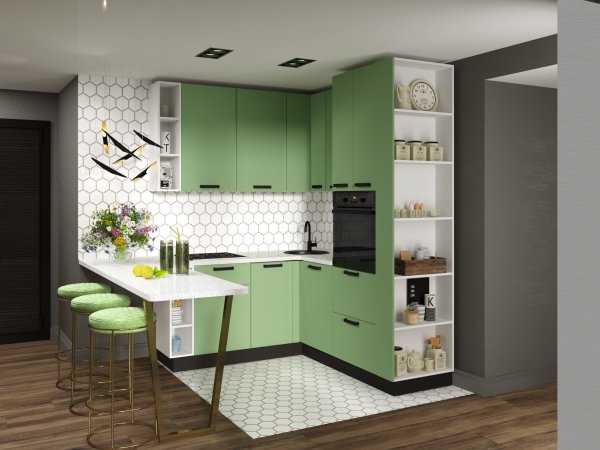 Модульная кухня Осло (Карбон мята)