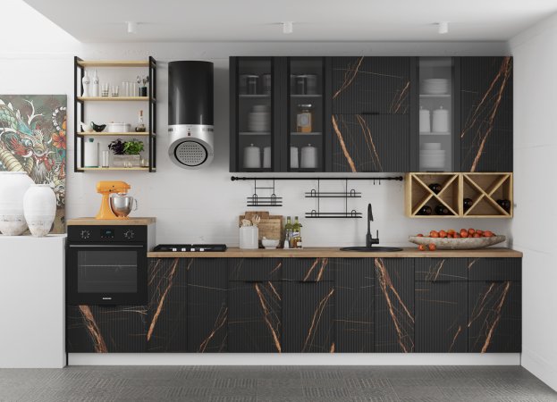 Модульная кухня "Монца" (Кварц чёрный)