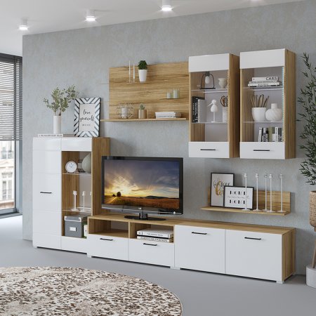 Ненси стеллаж (Крафт золотой/Белый глянец)