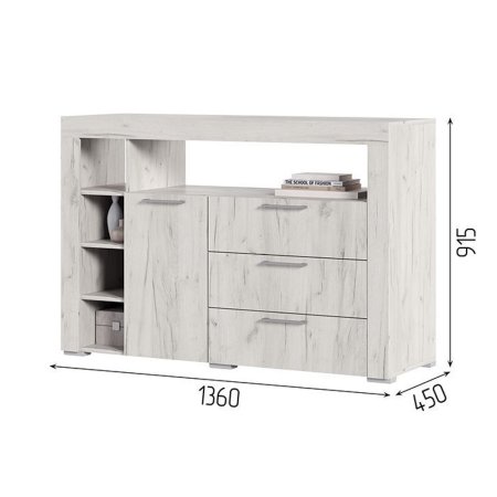 Гранд комод К1 (дуб крафт белый)