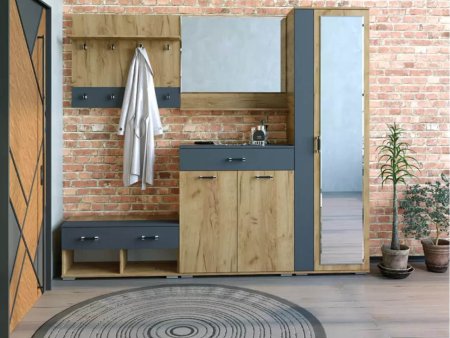 Бостон секция 4 зеркало настенное в прихожую (дуб вотан/антрацит)