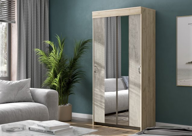 Шкаф-купе Бассо 1,0 м + 2 шт зеркало (Крафт серый/бетонный камень)