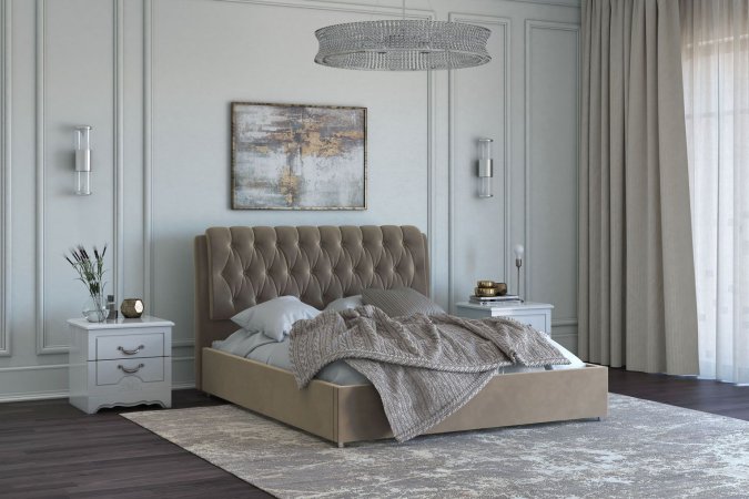 кровать Белиста 160х200 + металлокаркас + подъемный механизм (Серо-бежевый)