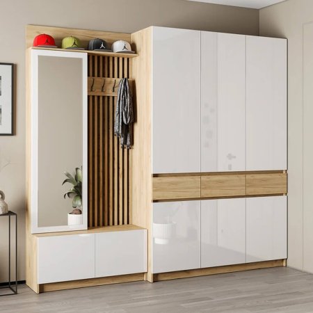 Стоуби шкаф ШК-1500 (Дуб Крафт Золотой/Белый Глянец)