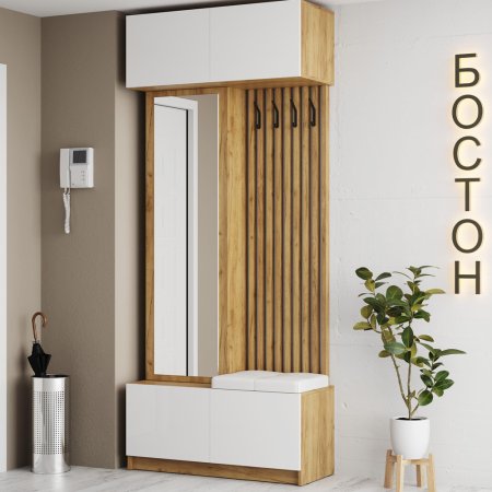 Бостон прихожая ЦС (Крафт золотой/Белый глянец)