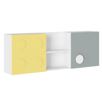 Кубо полка навесная ПН-001 детская (белый гладкий/грин грей софт+солнечно-желтый)