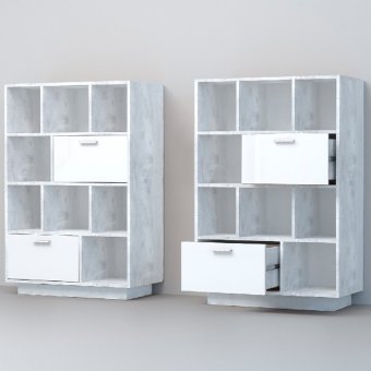 Эго Комод К-1 подиум (Бетон светлый/Белый глянец)