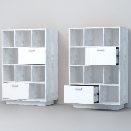 Эго Комод К-1 подиум (Бетон светлый/Белый глянец)