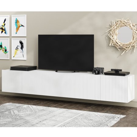 Сканди тумба под ТВ МДФ (Белый/Белый глянец)