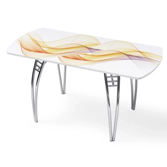 Стол "Волна" раздвижной с фотопечатью (1500*700) стекло 4мм+лдсп 22мм белый