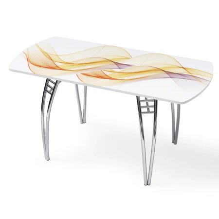 Стол "Волна" раздвижной с фотопечатью (1500*700) стекло 4мм+лдсп 22мм белый