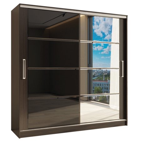 Дубай-2 премиум шкаф-купе (Венге/стекло черное/зеркало, 150)