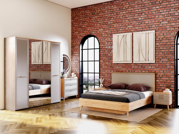 Гавана шкаф 3 дверный (Дуб натуральный светлый / Светло-серый софт)