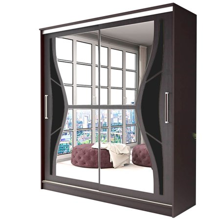 Бабочка Премиум шкаф-купе (Венге/стекло черное, 200)