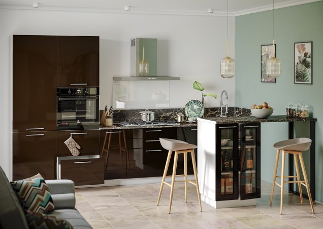 Модульная кухня Олива глянец (Глянец горький шоколад)