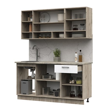 Кухня Рица 1,6м (Дуб крафт серый/Белый текстура)