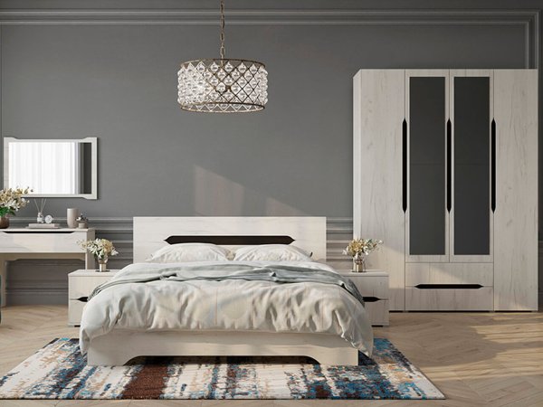 Вега шкаф 4 ств 2 ящика + 2 шт зеркала (Дуб крафт белый)