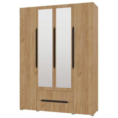 Вега шкаф 4 ств 2 ящика + 2 шт зеркала (Дуб крафт золотой)