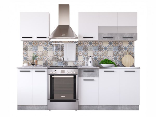 Кухня Модена 1,8м (60/40) Белый/ателье светлый (стромболи грей) со столешницей