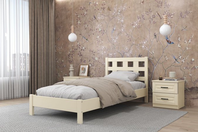 Вероника-4 кровать 90х200 + металлокаркас + комплект ножек (Слоновая кость)