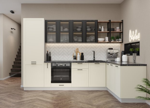 Модульная кухня Квадро (Ваниль кожа)